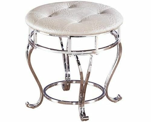 Silver chrome vanity stool mirrored makeup desk white