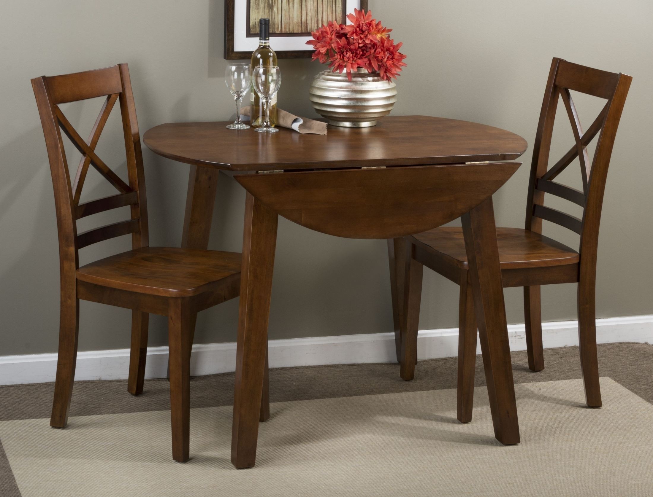 Simplicity caramel extendable round drop leaf dining room 3