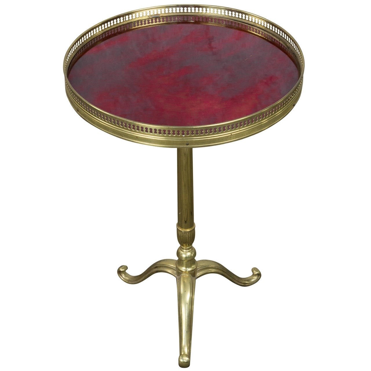 Small brass end table with red inset top at 1stdibs