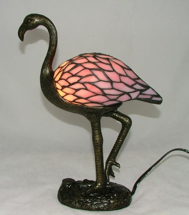 Stained glass tropical tiki pink flamingo lamp ebay 1
