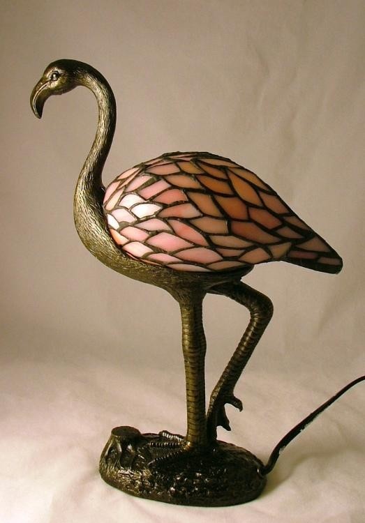 Stained glass tropical tiki pink flamingo lamp ebay 2