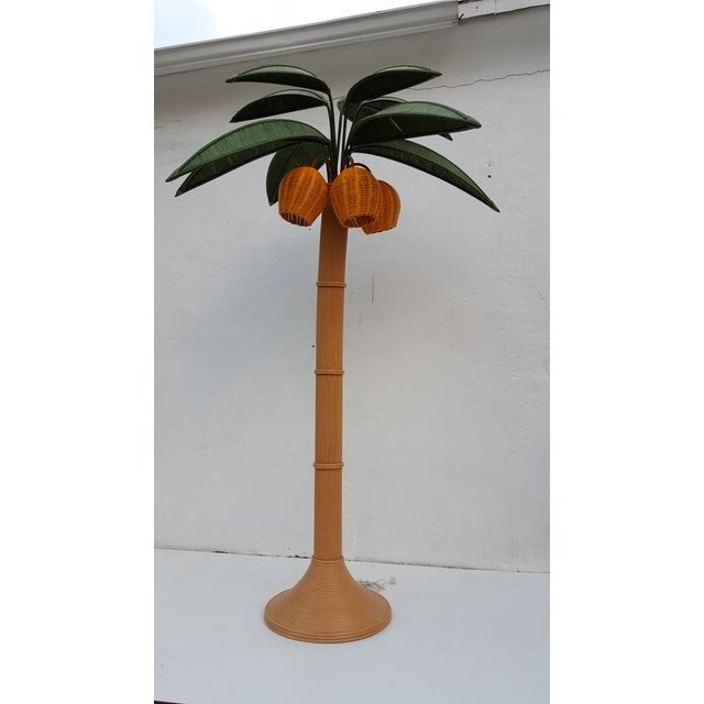 Tall tropical rattan coconut tree floor lamp chairish 1