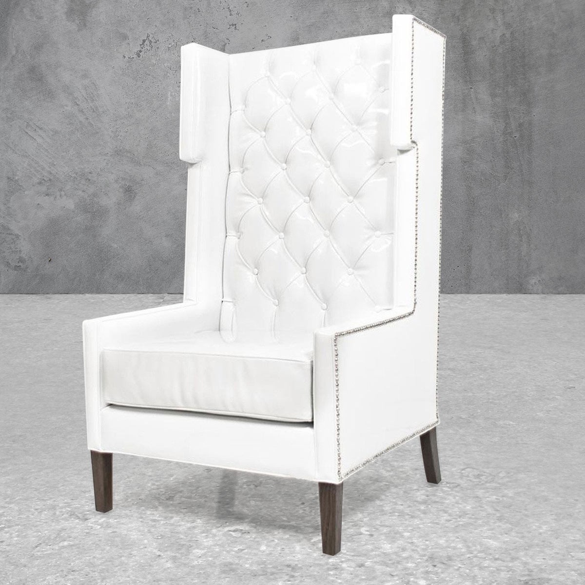 Tangier wing chair in splash white faux leather modshop