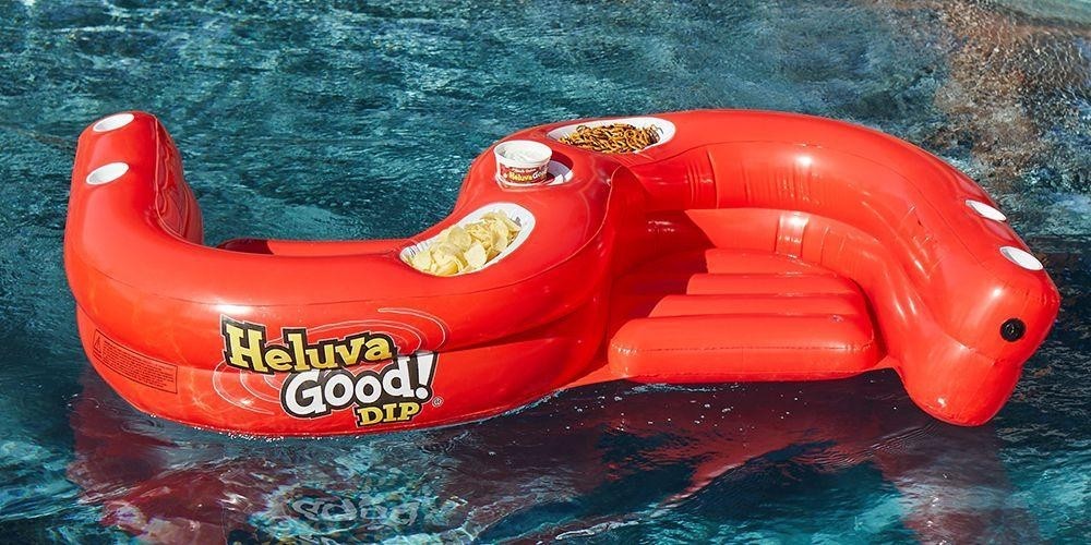 This double seated pool float has spots for your drinks