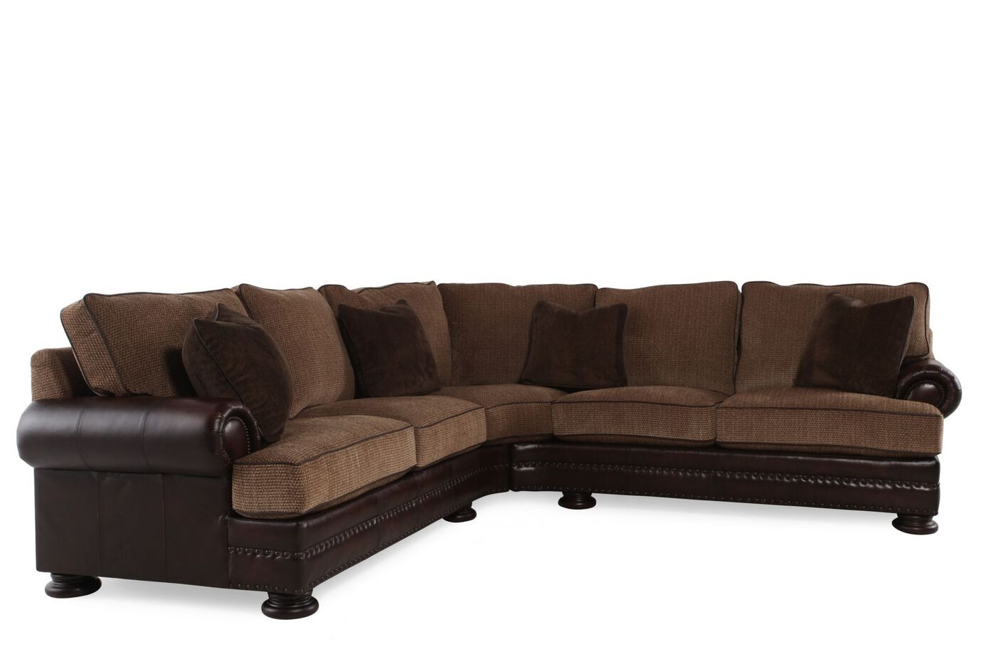 Two piece leather 204 nailhead trimmed sectional in
