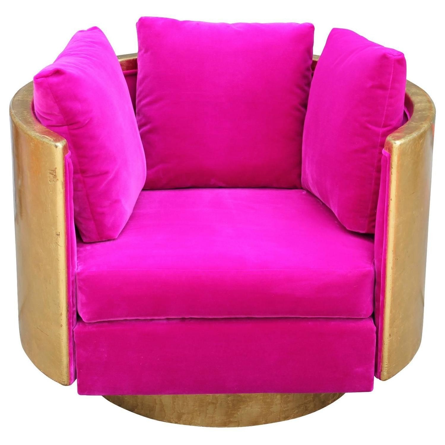 Ultra glam gold leaf and hot pink velvet swivel lounge