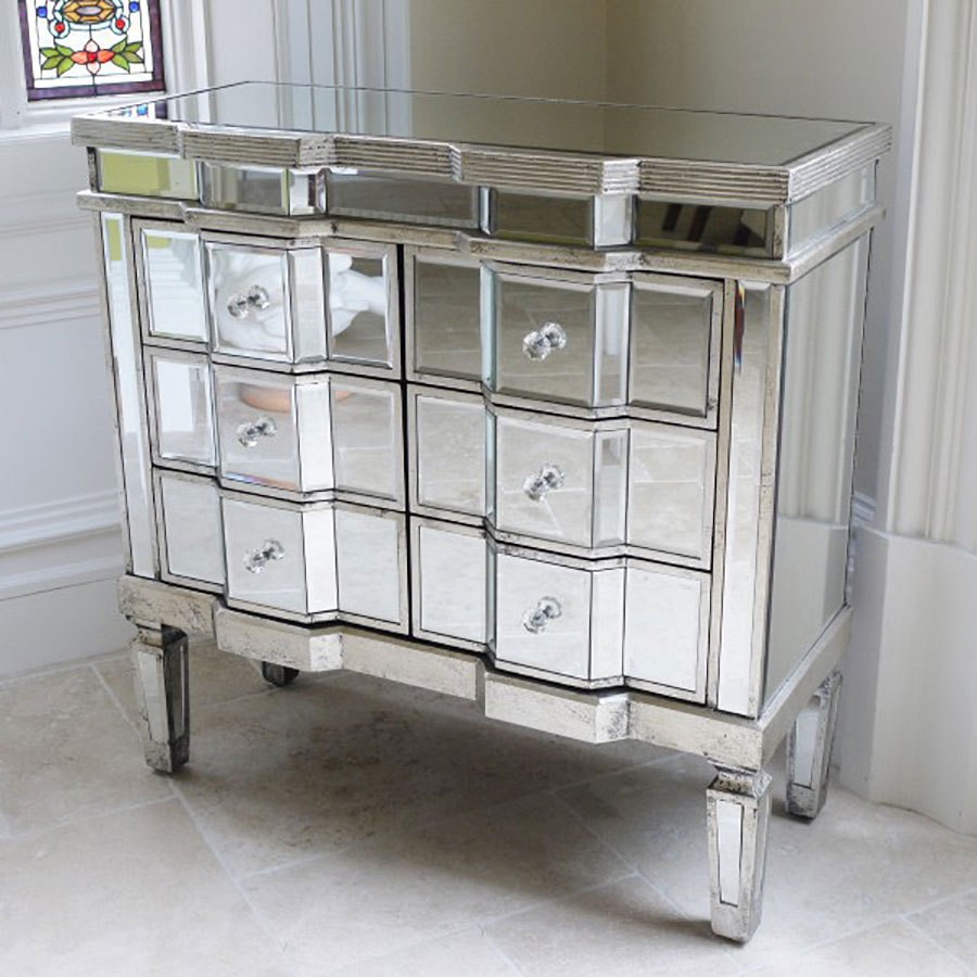 Venetian style mirrored chest of drawers storage uk