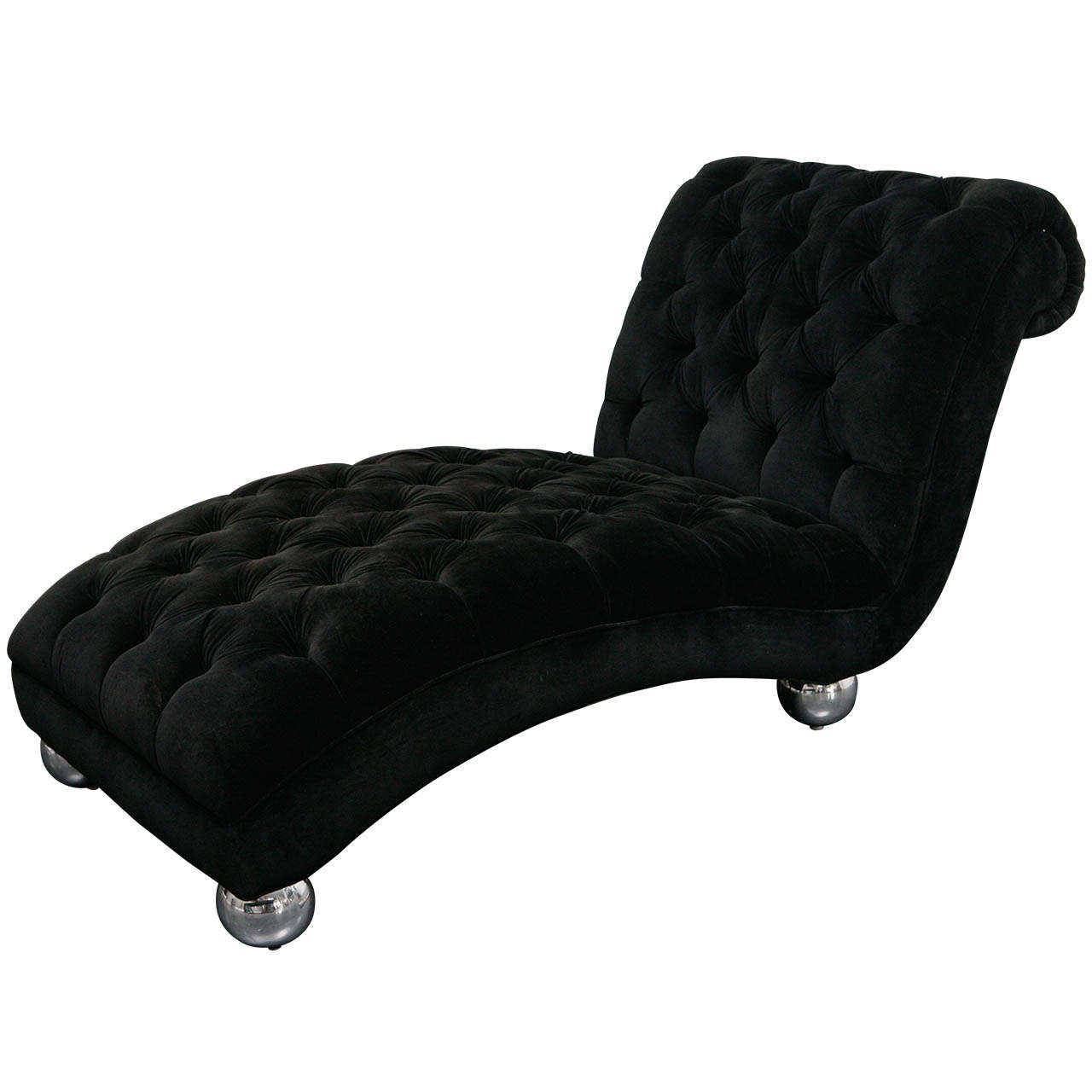 Vinage black velvet chaise lounge at 1stdibs