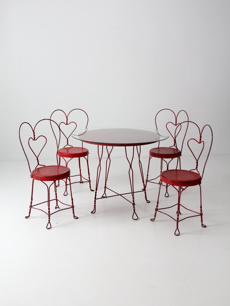 Vintage ice cream parlor table set with 4 chairs red
