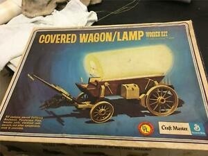 Vintage red wood wooden covered wagon lamp kit by craft