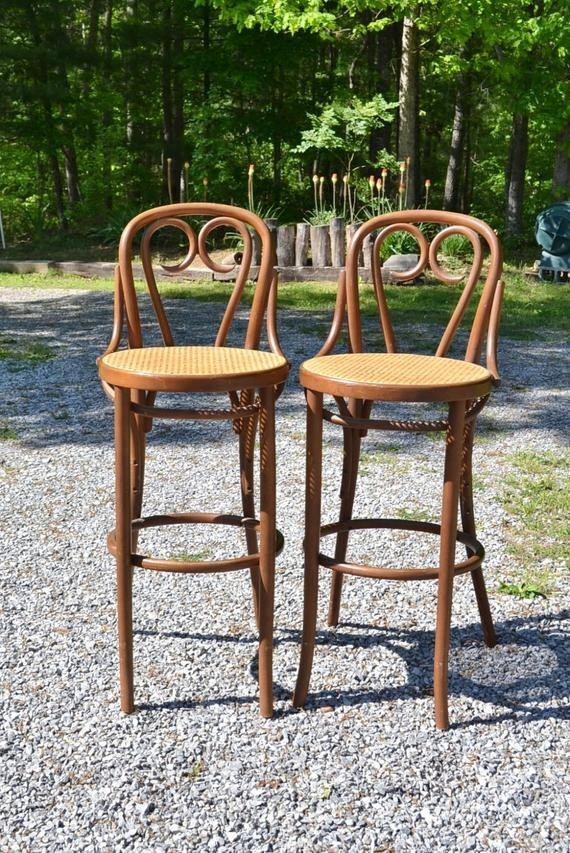 Vintage thonet bentwood stool set of 2 cafe bar stool