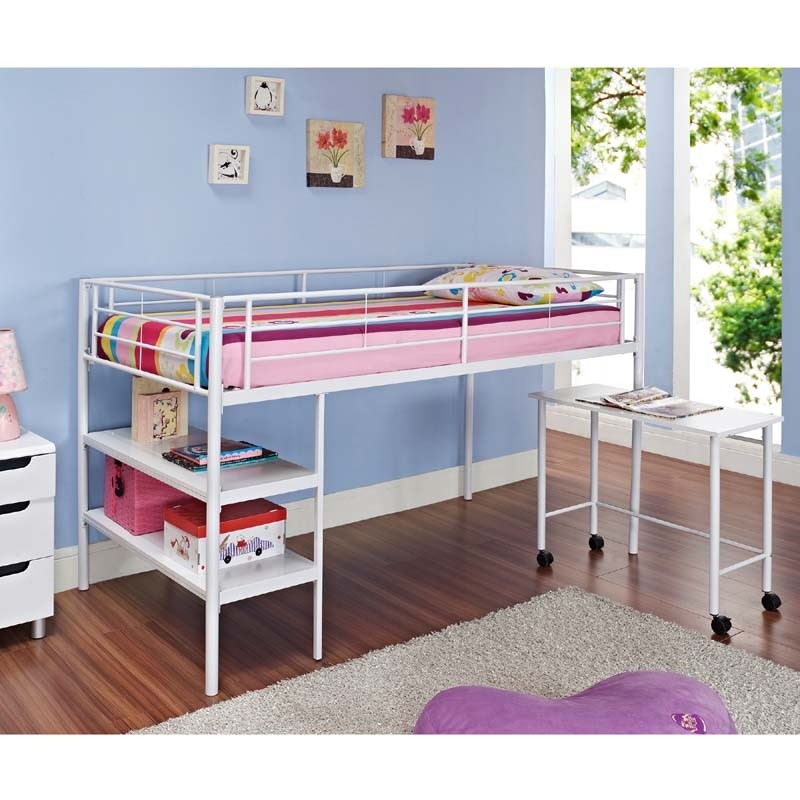 Walker edison metal twin low loft bed with desk and