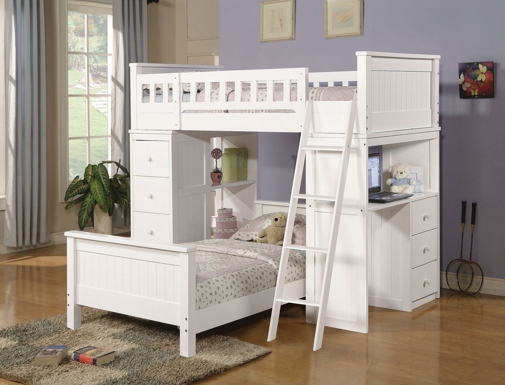 Willoughby white wood twin twin loft bed with built in