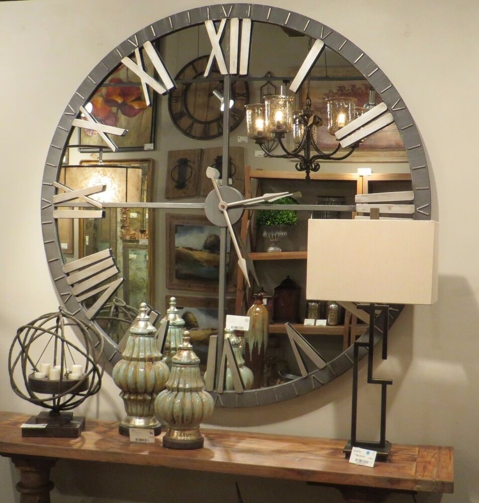 Xl 60 mirrored round wall clock oversize modern mirror