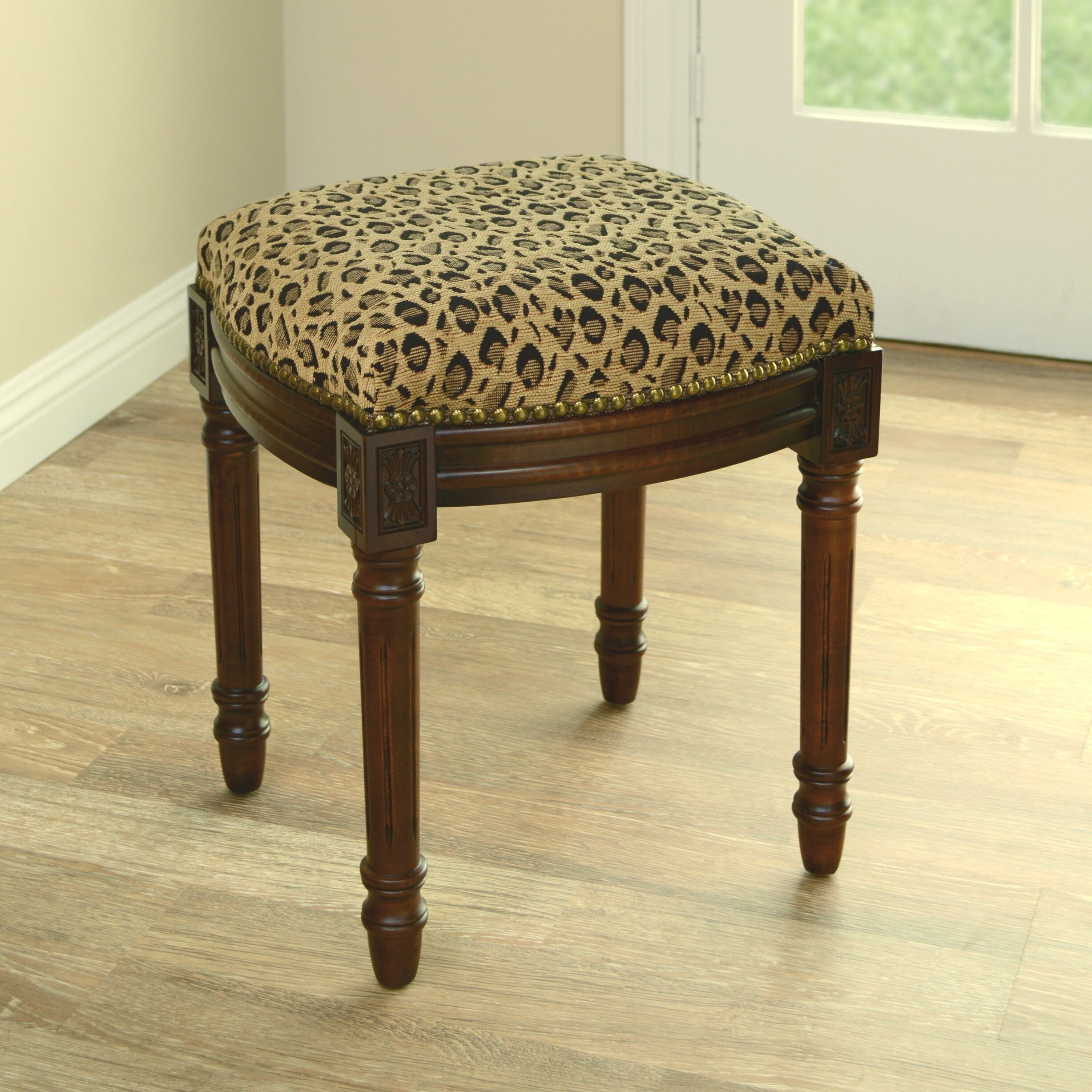 123 creations leopard print upholstered vanity stool