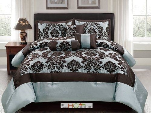 7 pc silky poly satin flocking damask floral square