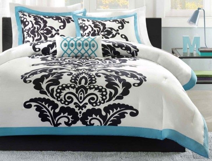 Amazon white sky blue and black damask king comforter set