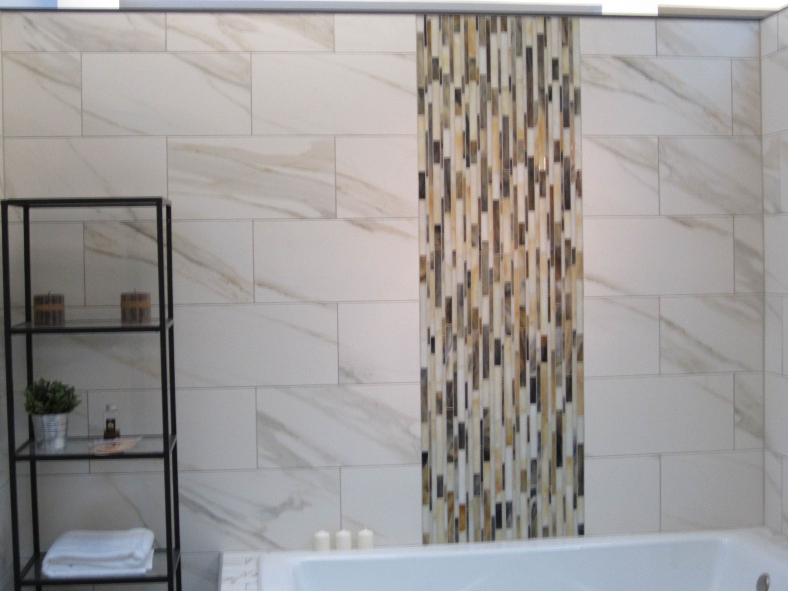 Bathroom tiled wall with stripe liner accent tile bathroom