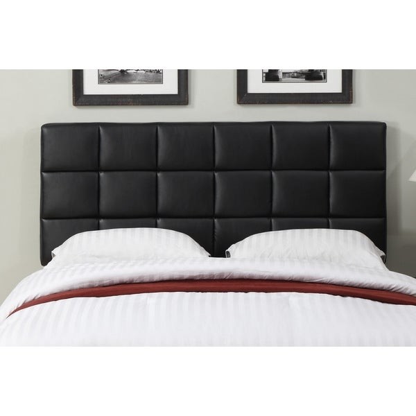 Black leather full queen size square tufted headboard