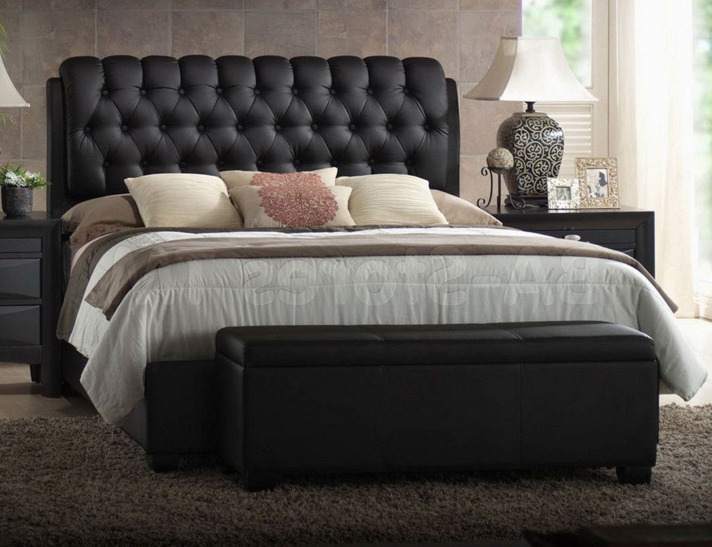 Black leather tufted headboard home designing