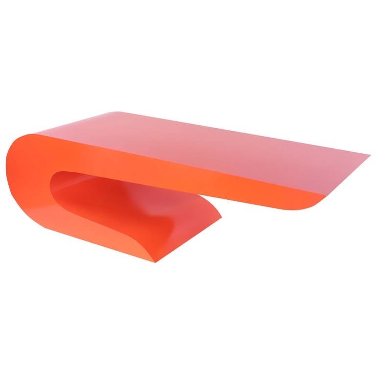 Bold cantilevered coffee table in orange lacquer at 1stdibs