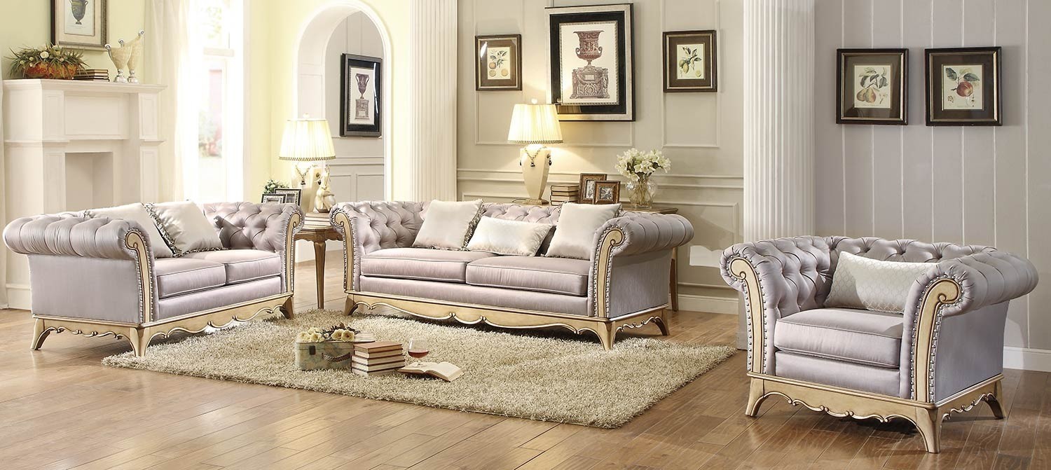 Chambord living room set in champagne gold fabric