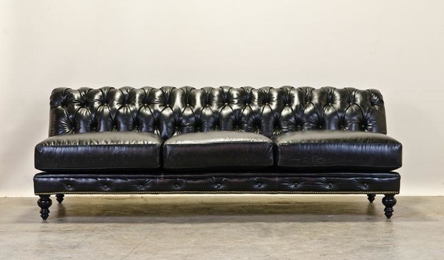 Cococo home inc black leather armless chesterfield