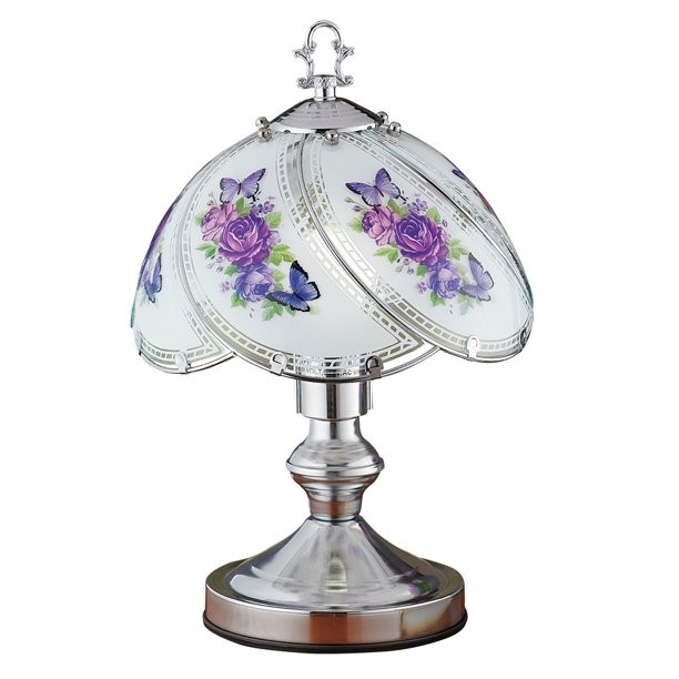 Collections etc purple floral touch lamp with silver tone
