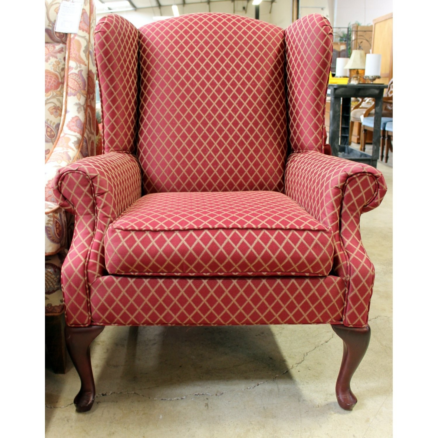 Consigned red wingback accent chair for sale upscale