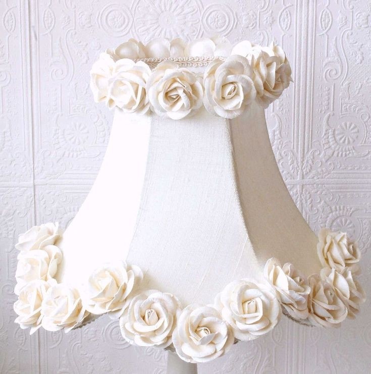 Cream dupioni silk lamp shade with roses