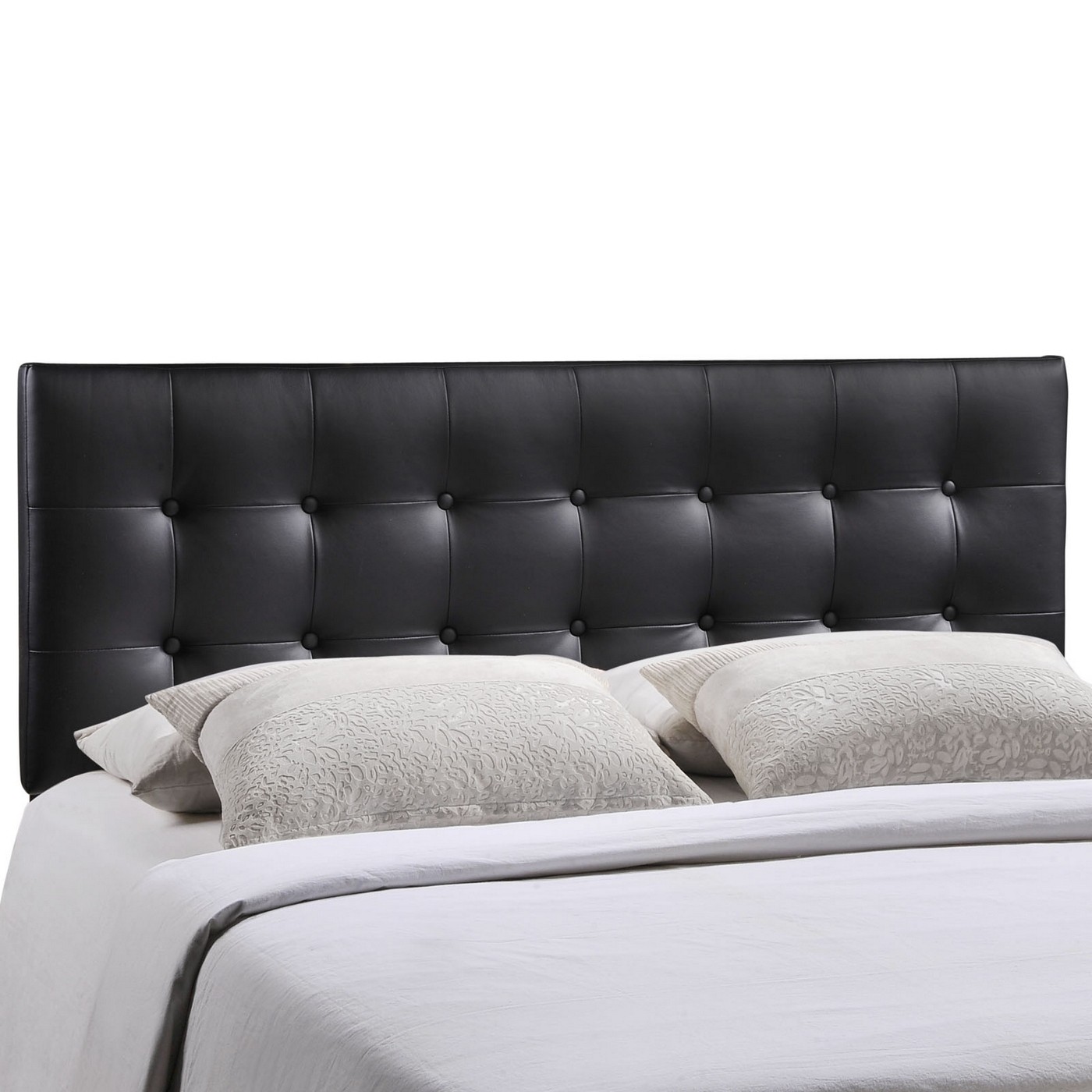 Emily modern button tufted queen faux leather headboard black