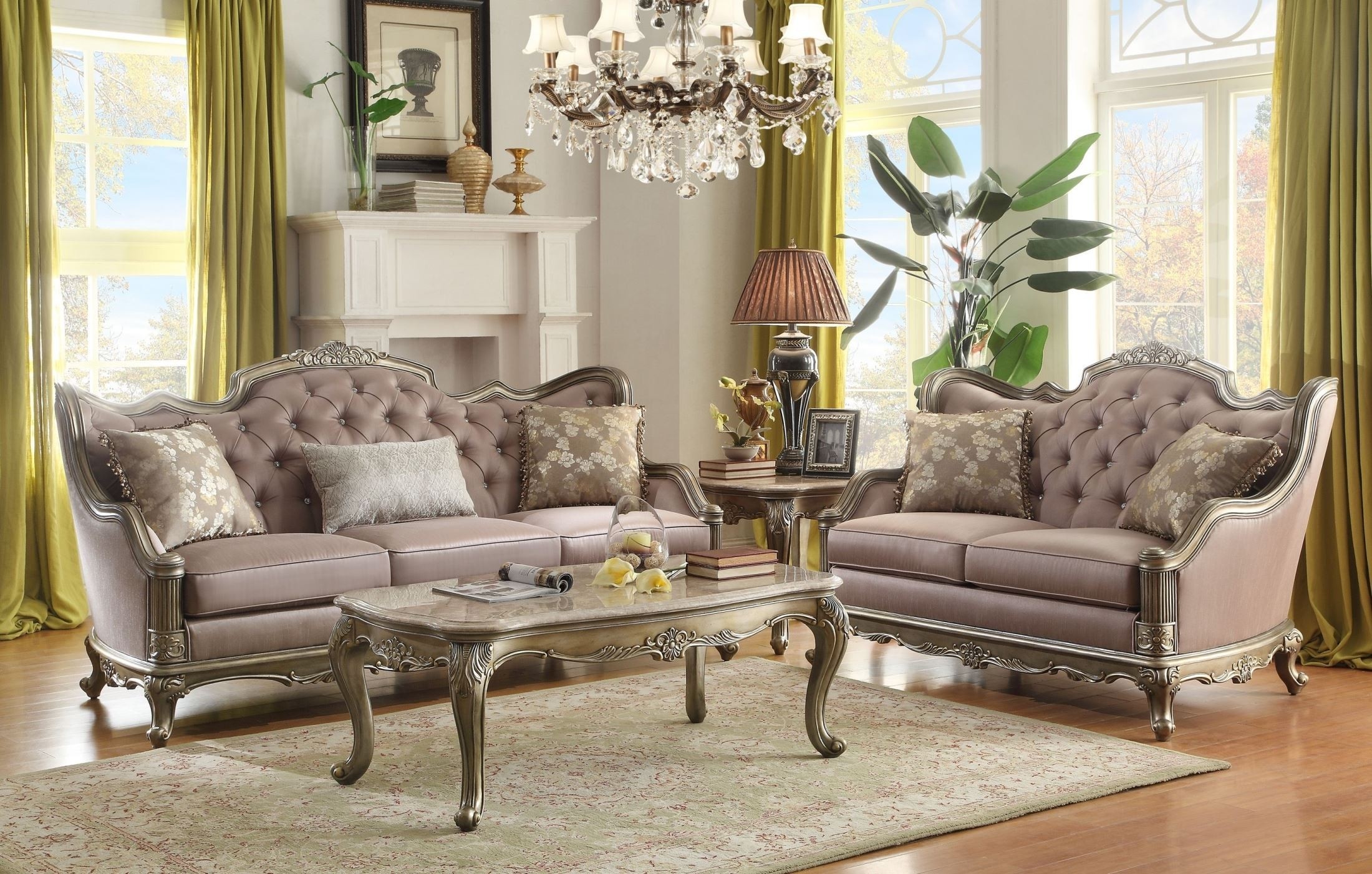 Fiorella gold faux silk living room set from homelegance