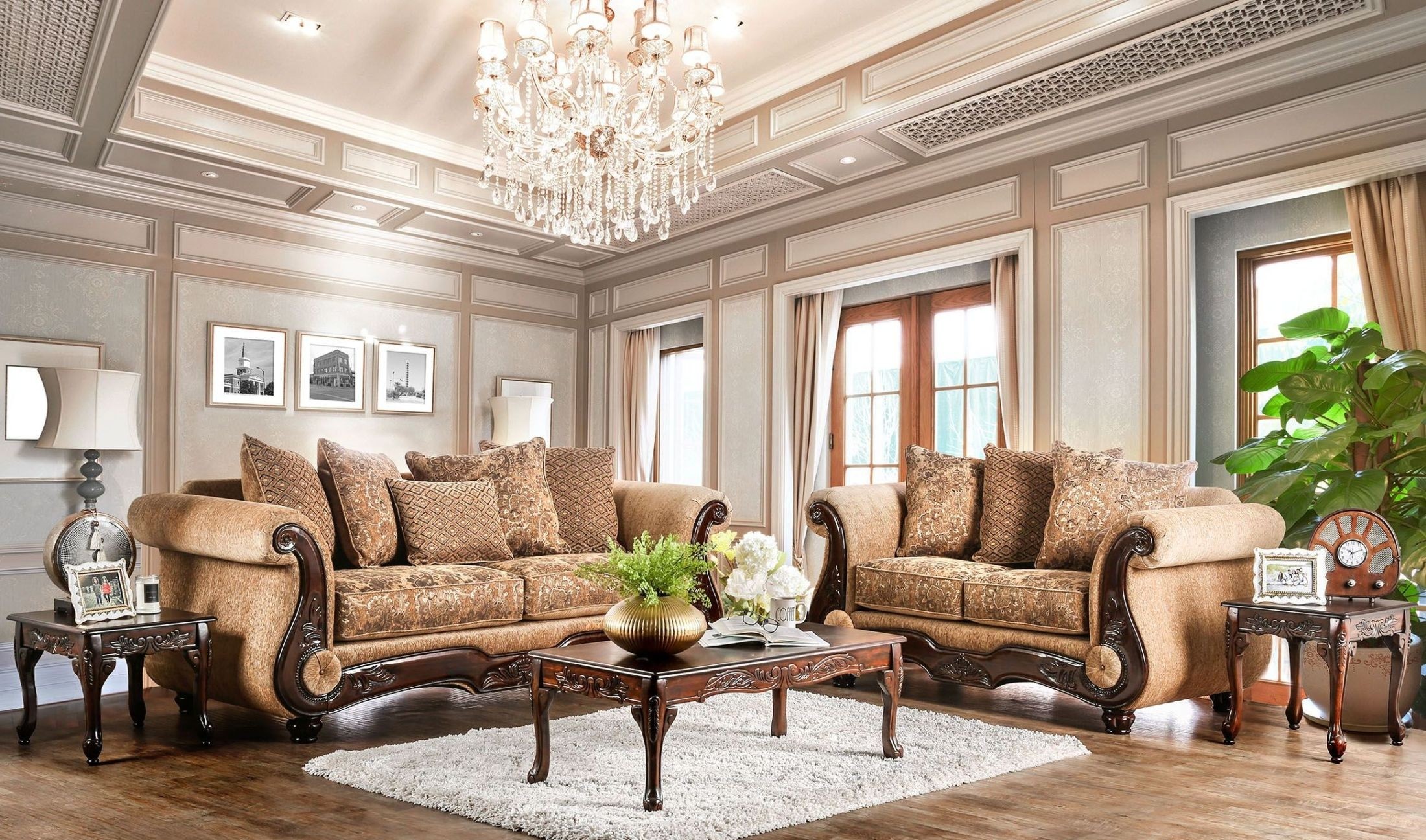 Furniture of america nicanor tan and gold living room set