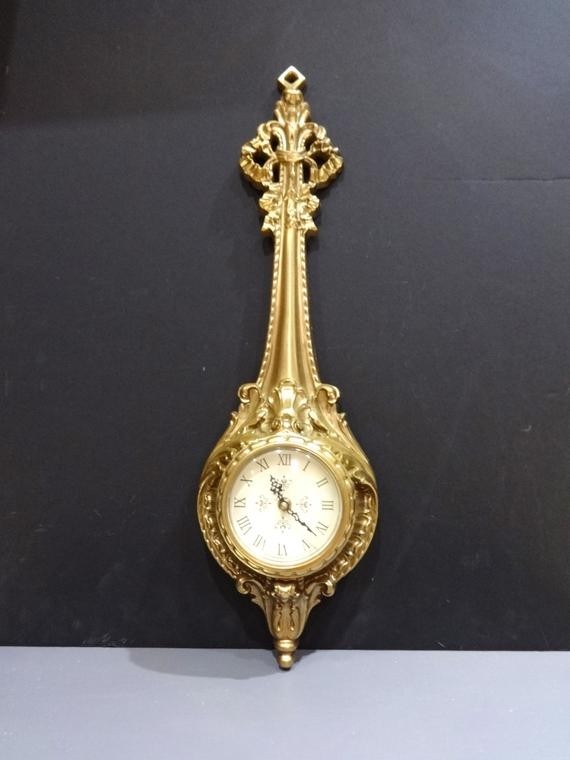 Gold ornate long vintage wall clock