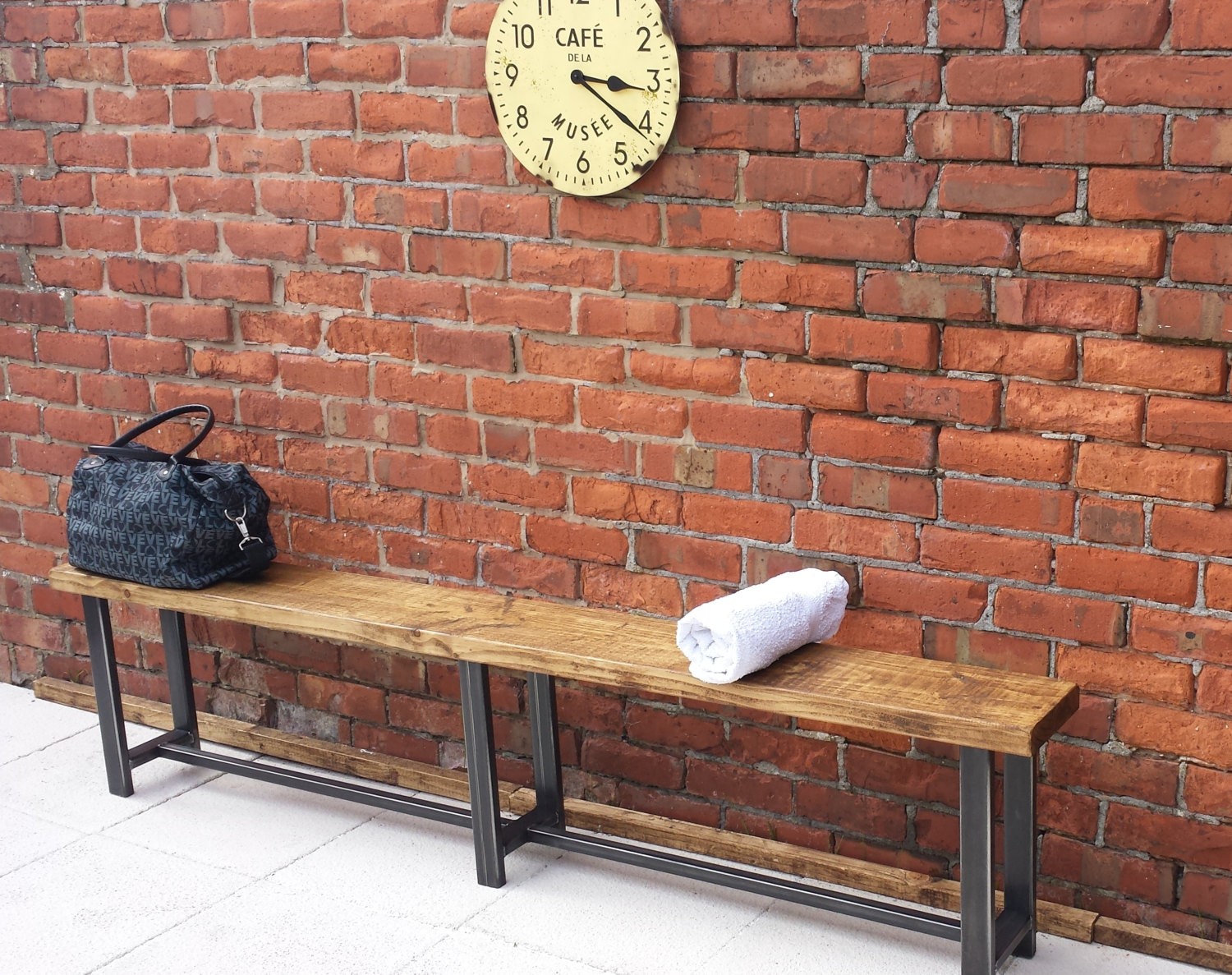 Large hallway bench ideal for waiting rooms wood metal