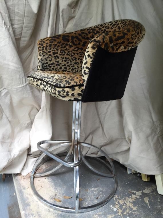 Leopard chrome swivel stool tufted upholstered chair vanity