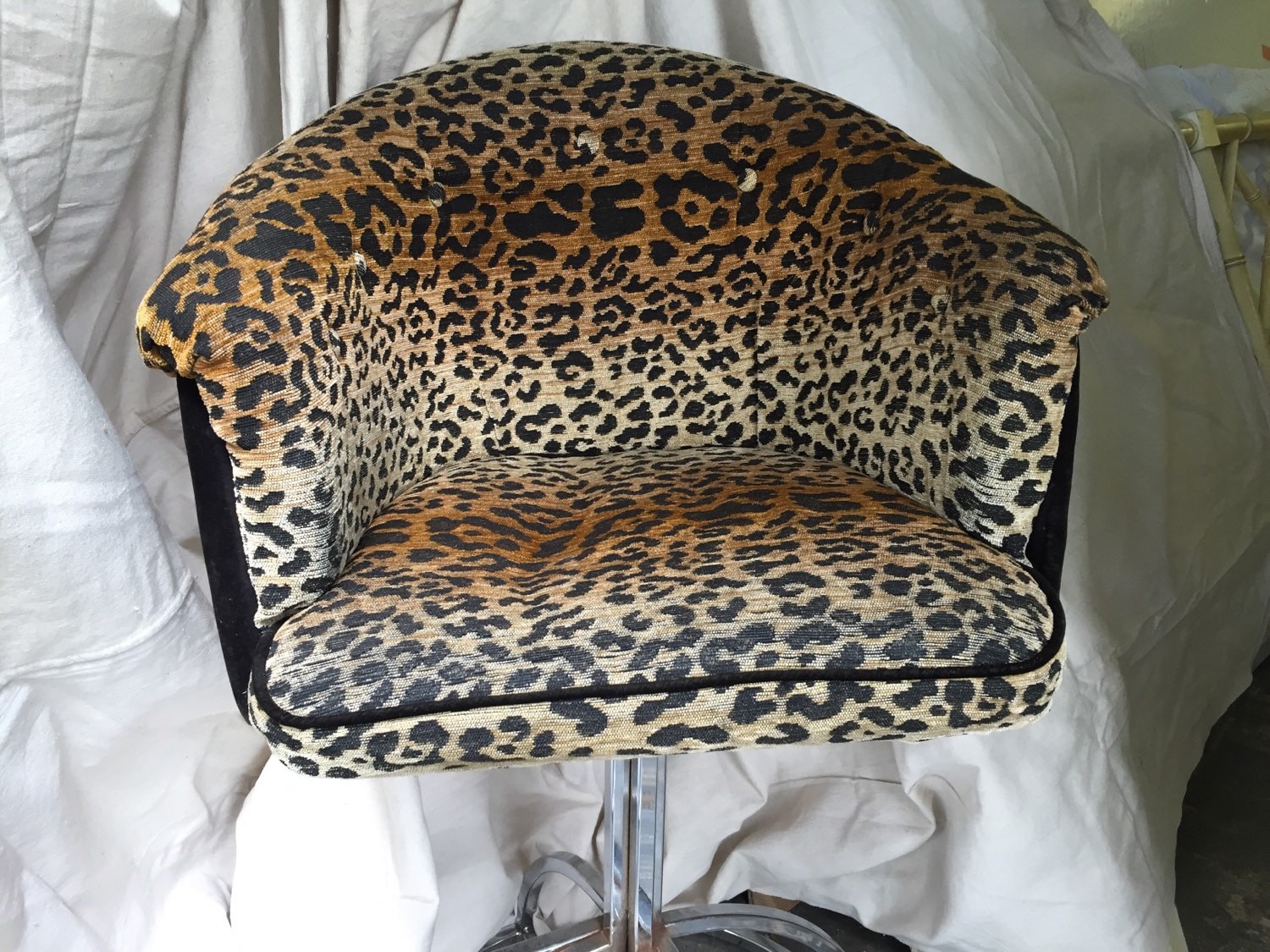 Leopard chrome swivel stool tufted upholstered chair