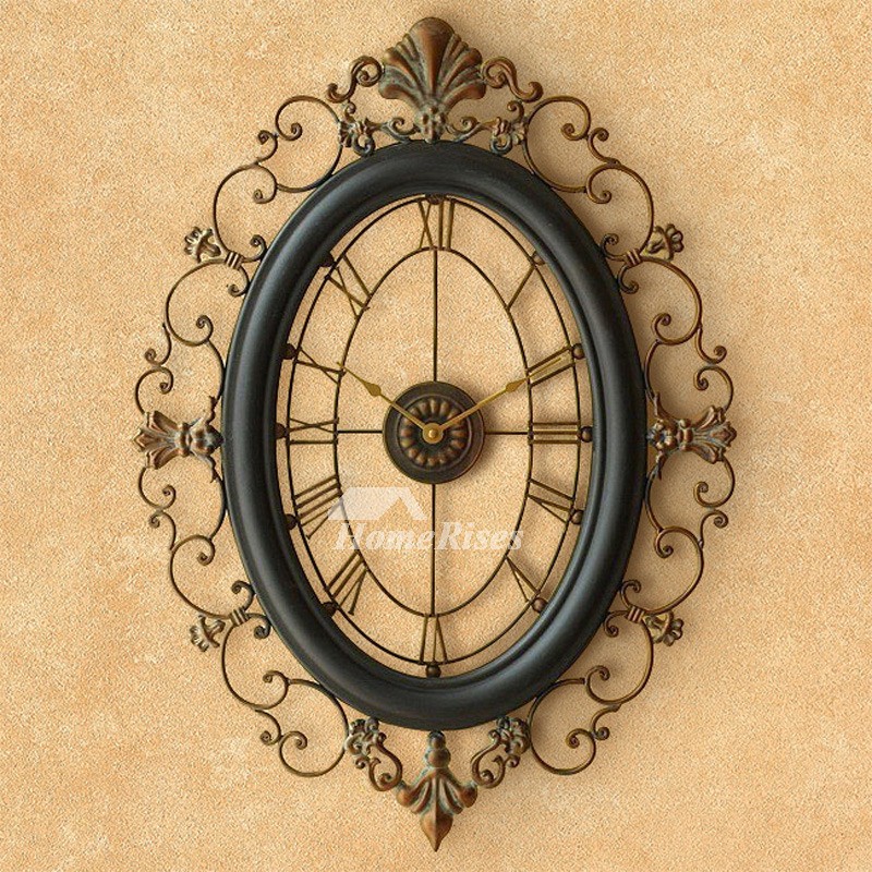 Long wall clocks oval wrought iron 18 inch large black