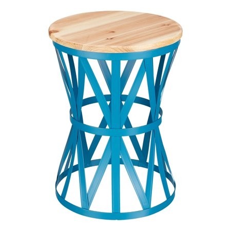 Mainstays forset 18 teal metal garden stool with wood top