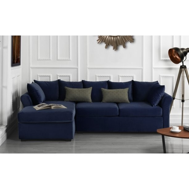 Modern home large microfiber velvet sectional sofa navy