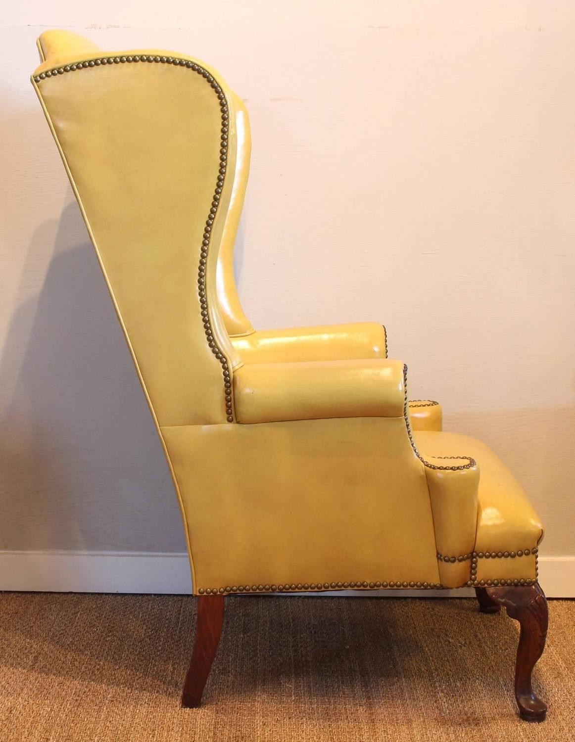 Mustard yellow leather wing chair at 1stdibs 1