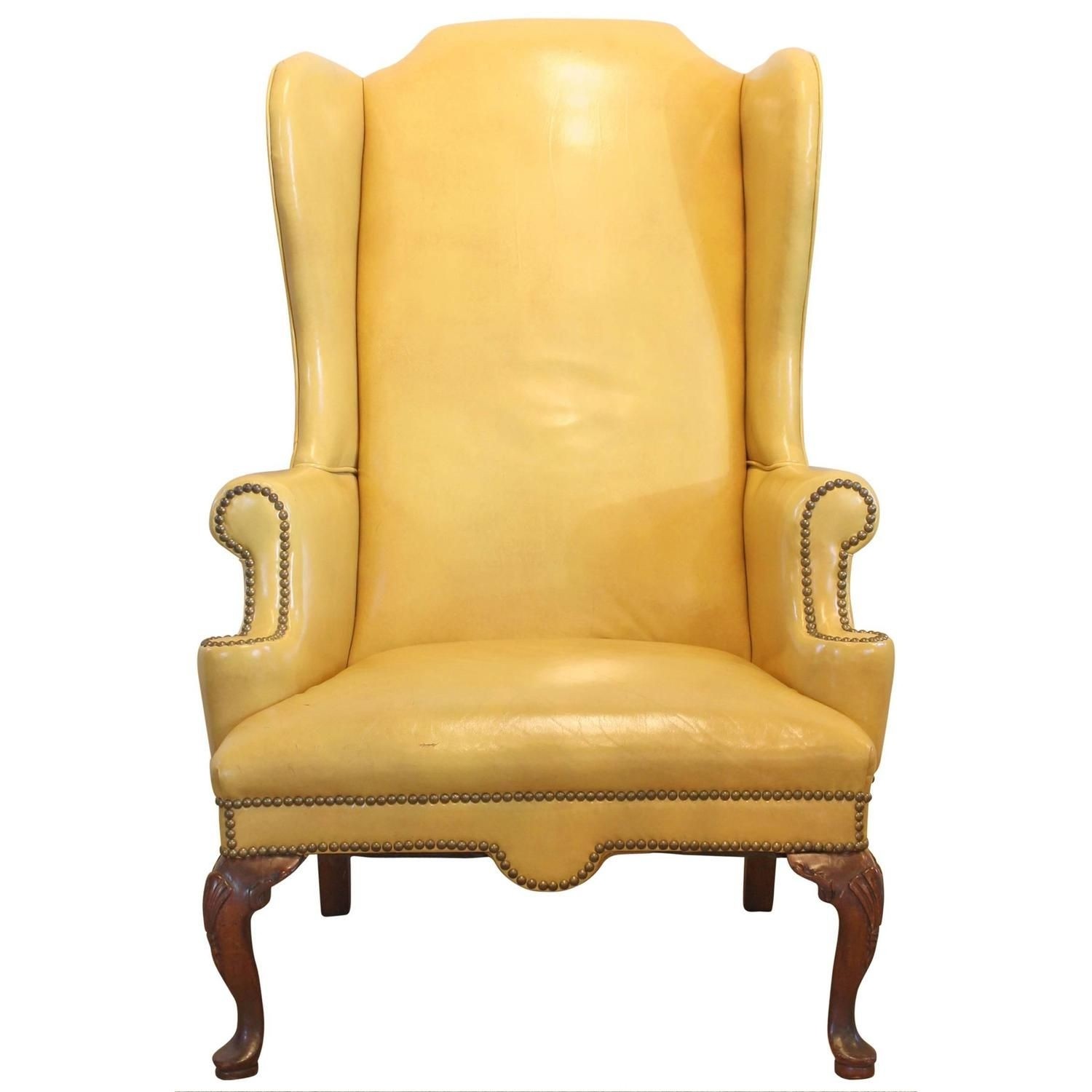 Mustard yellow leather wing chair wingback chair sofa