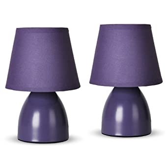 Pair of mini purple bedside table lamps