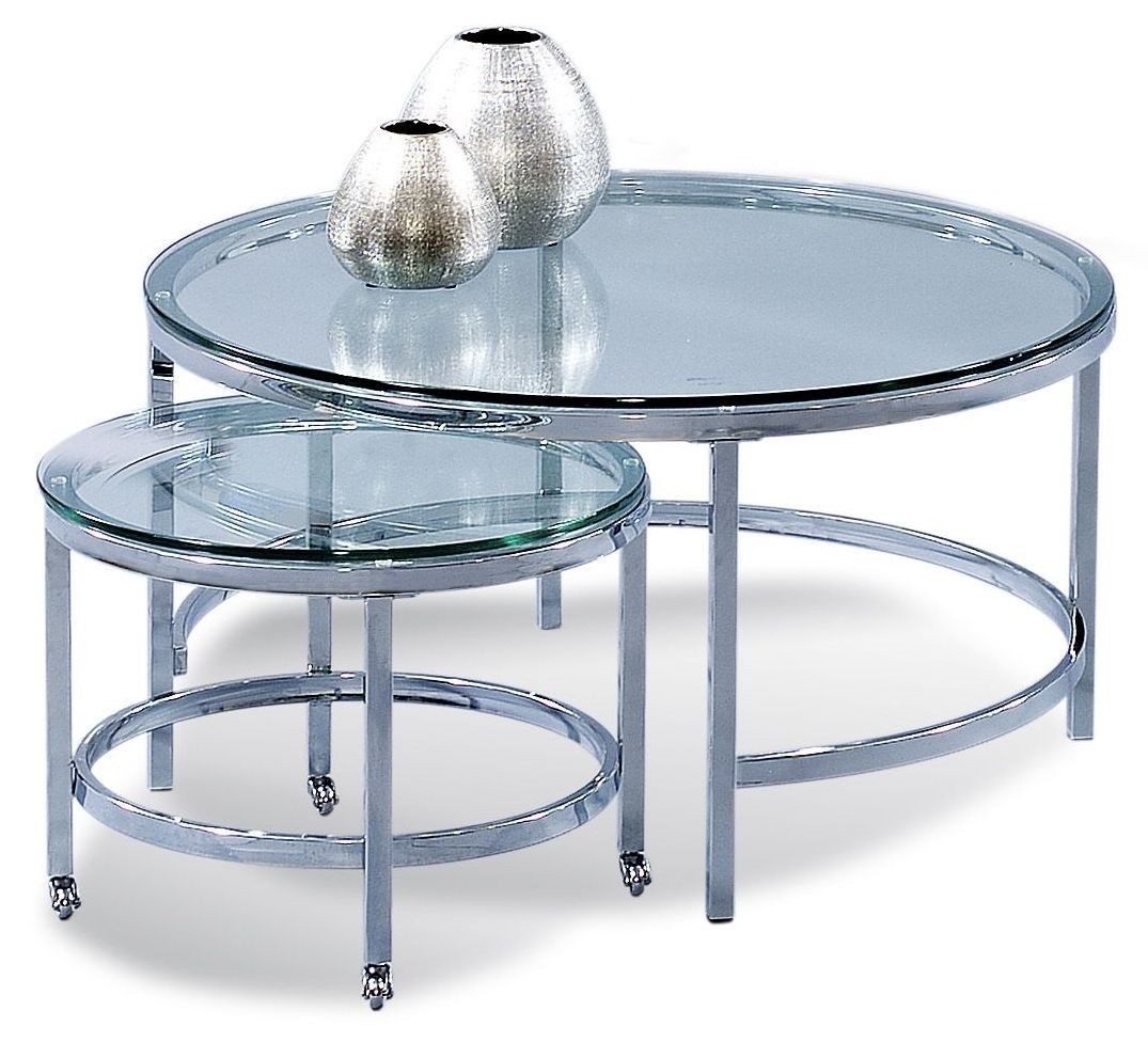 Patinoire polished chrome round cocktail table with