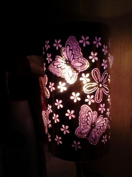 Purple glitter butterfly bedside lamp haus
