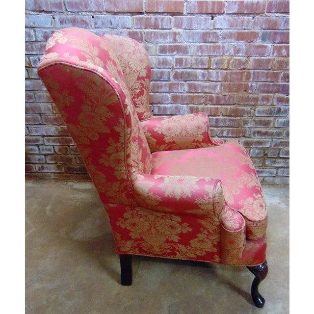 Red damask wingback chair chairish 1