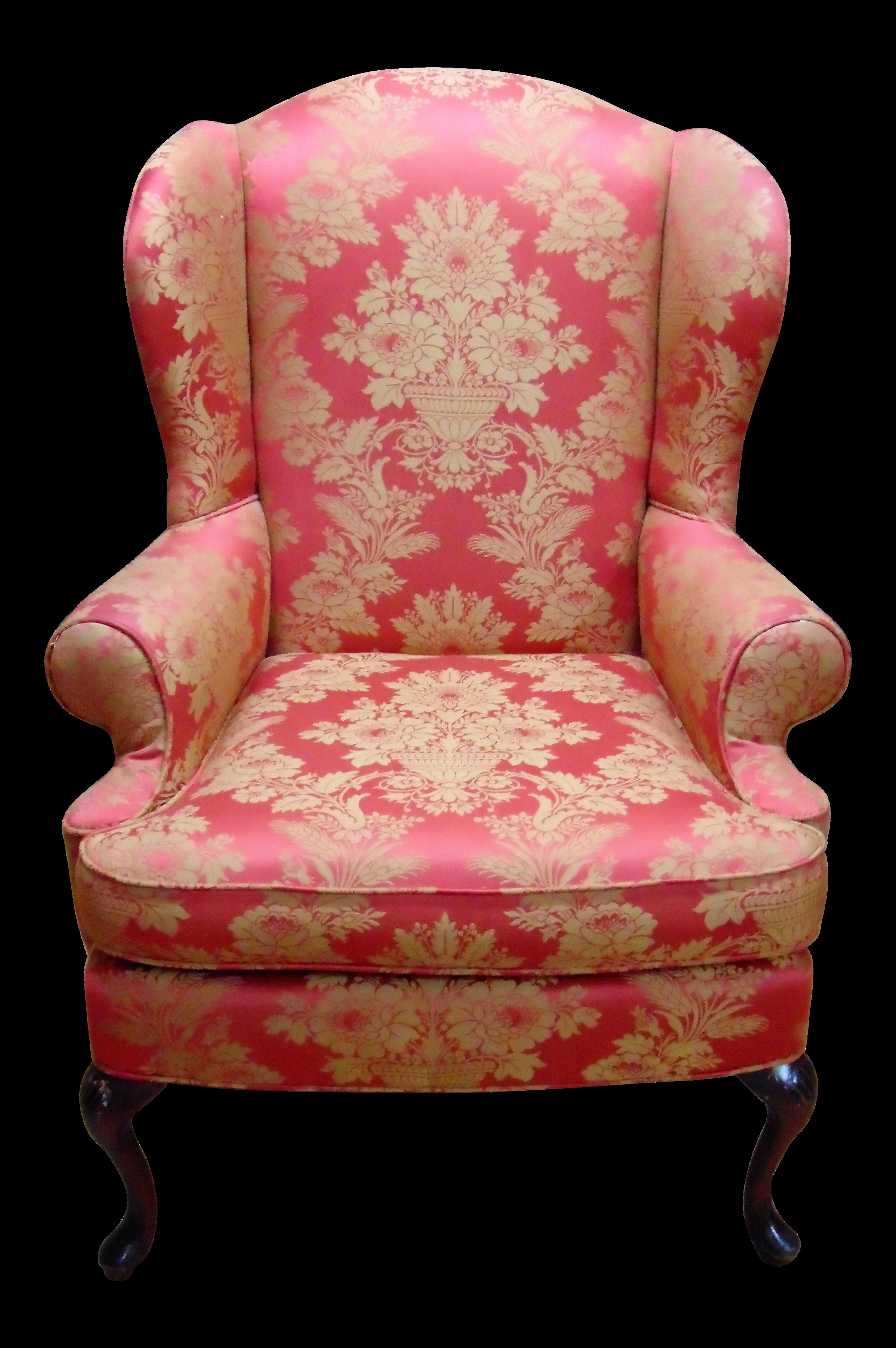 Red damask wingback chair chairish