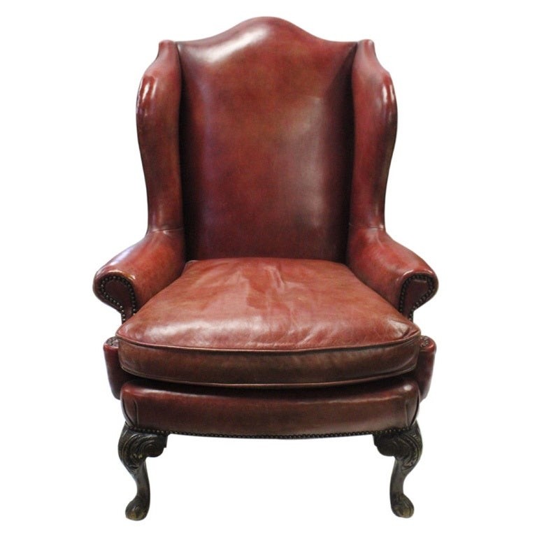 Red leather wingback chair at 1stdibs 1