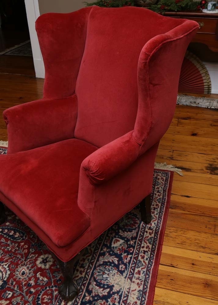 Red velvet wingback chair ebth 1