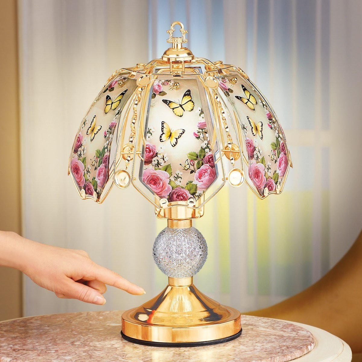 Rose garden touch lamp with gold base collections etc